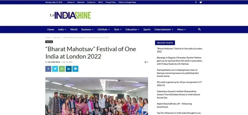 “Bharat Mahotsav” Festival of One India at London 2022