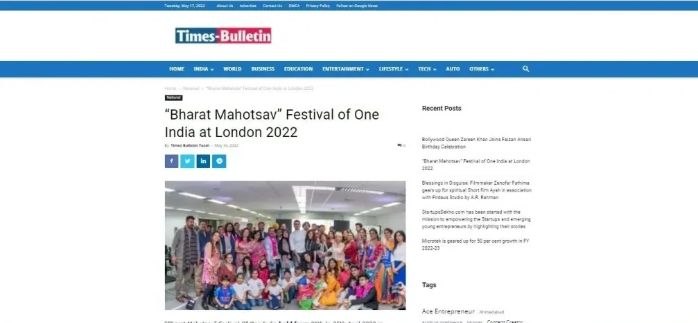 “Bharat Mahotsav” Festival of One India at London 2022