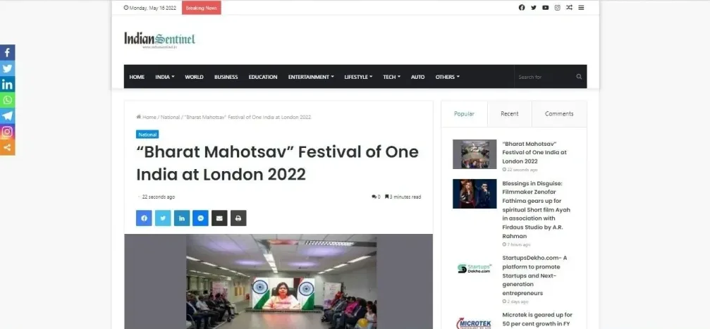“Bharat Mahotsav” Festival of One India at London 2022