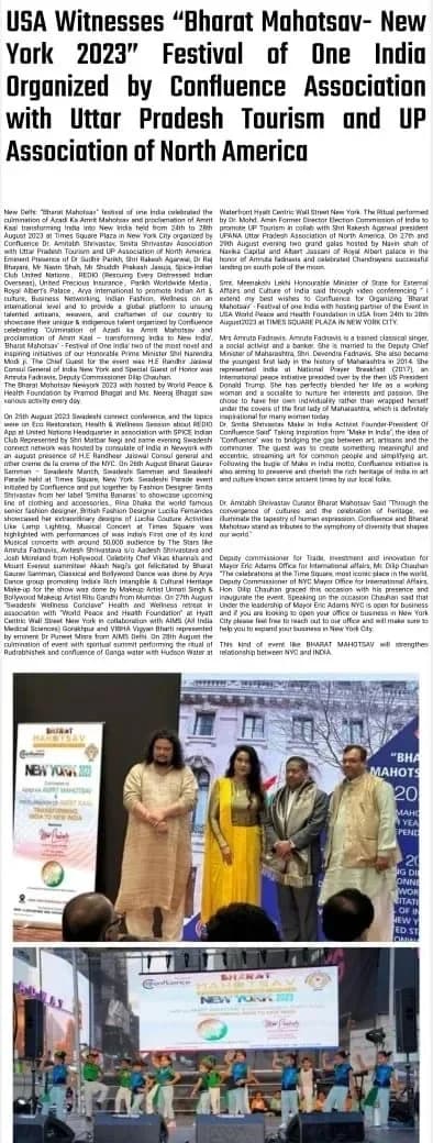 “USA Witnesses ‘Bharat Mahotsav — New York 2023’ Festival of One India”