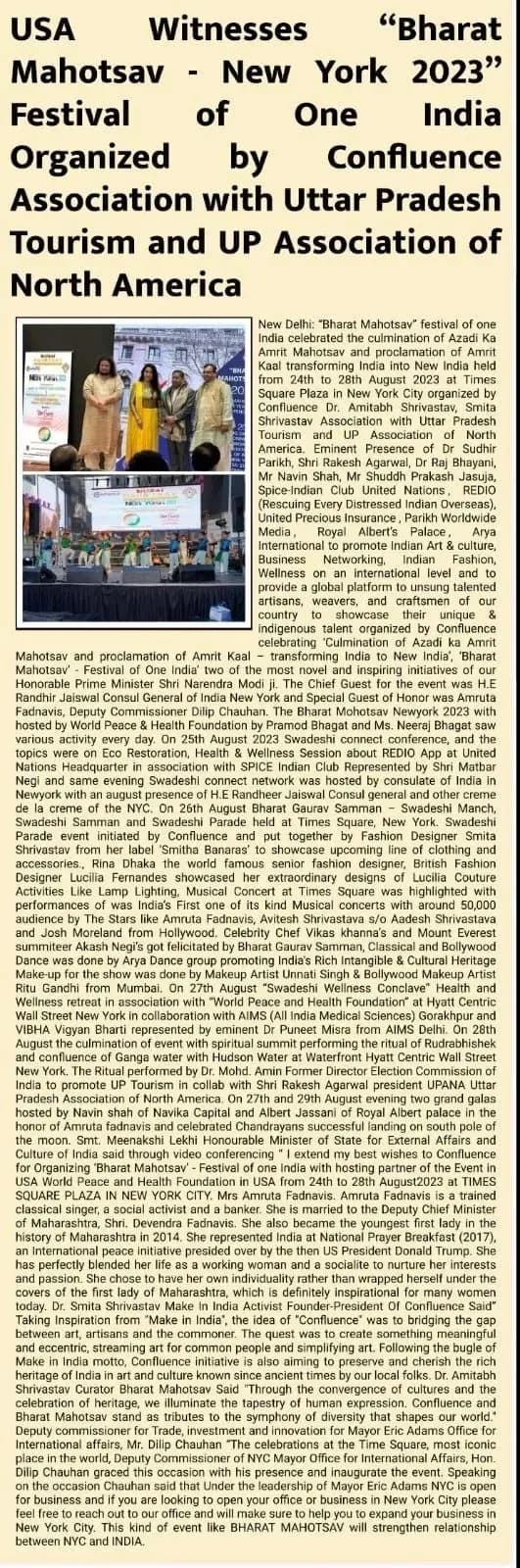 “USA Witnesses ‘Bharat Mahotsav — New York 2023’ Festival of One India”