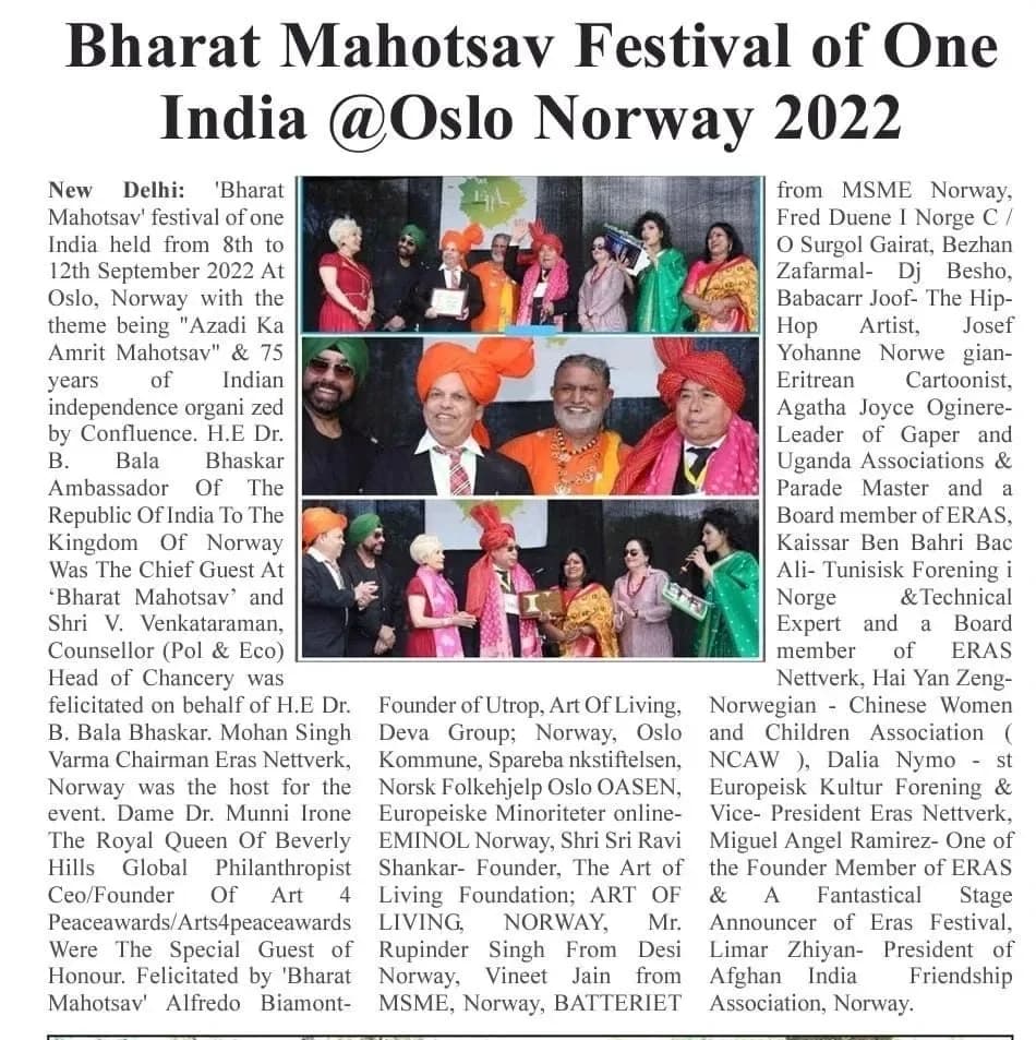“Bharat Mahotsav Festival of One India @Oslo Norway 2022” — English cutting