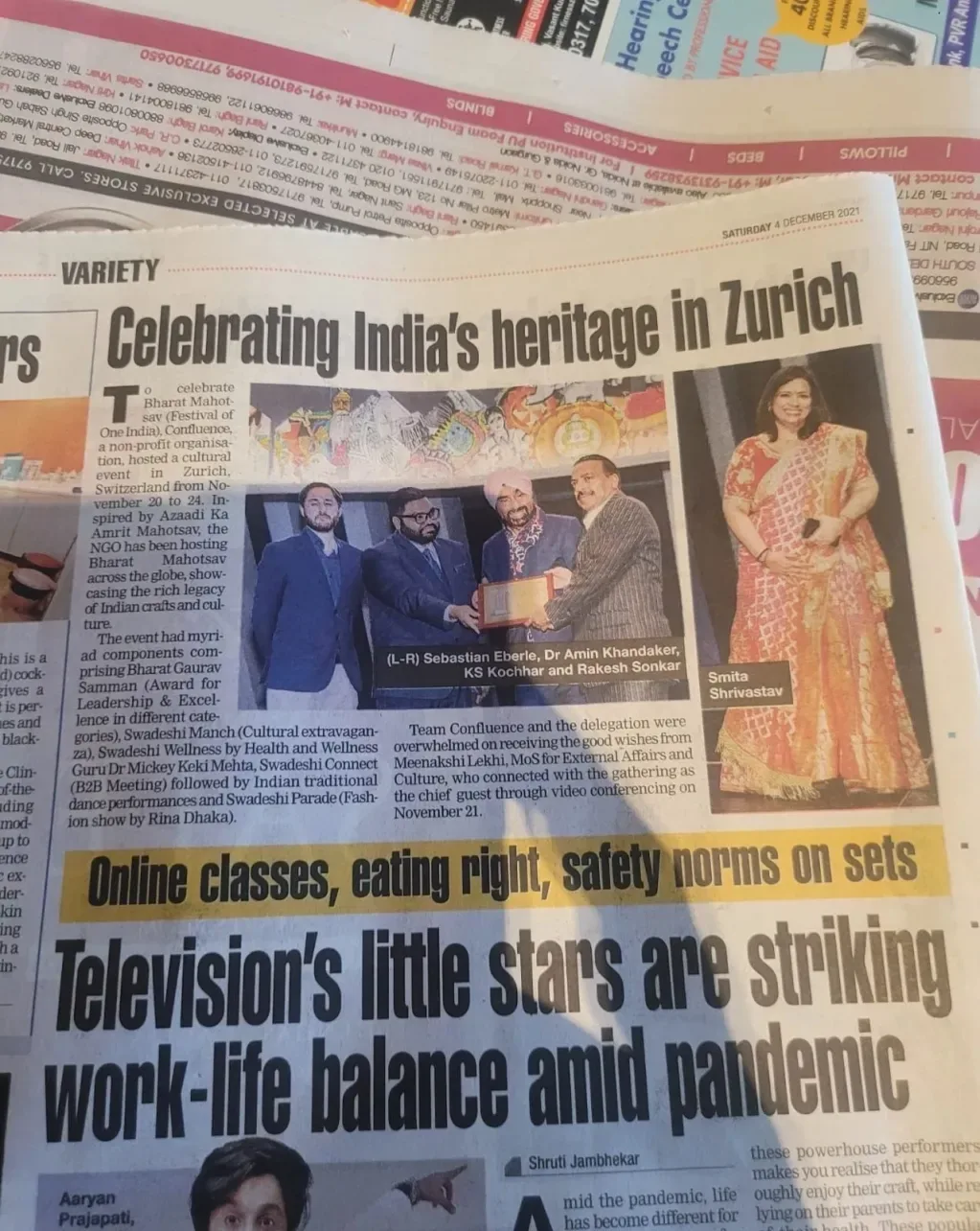 “Celebrating India’s heritage in Zurich” — the printed page