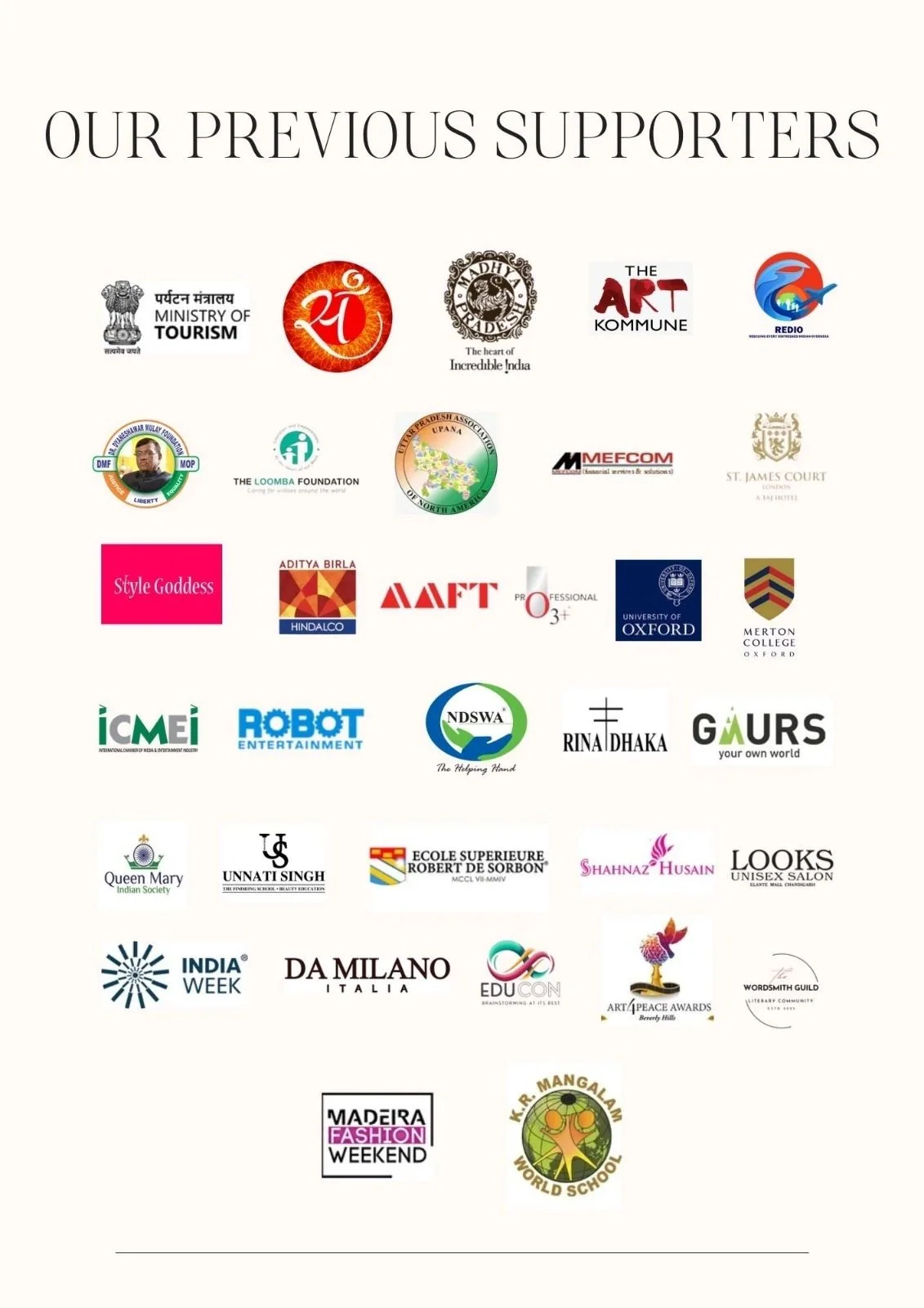 Logos of previous Bharat Mahotsav supporters and partner organisations
